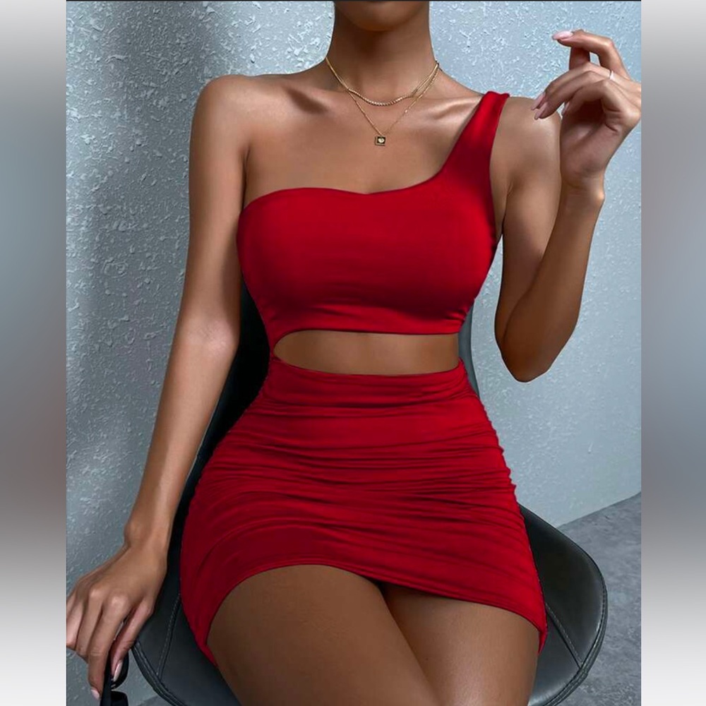 SHEIN Red one shoulder cutout dress